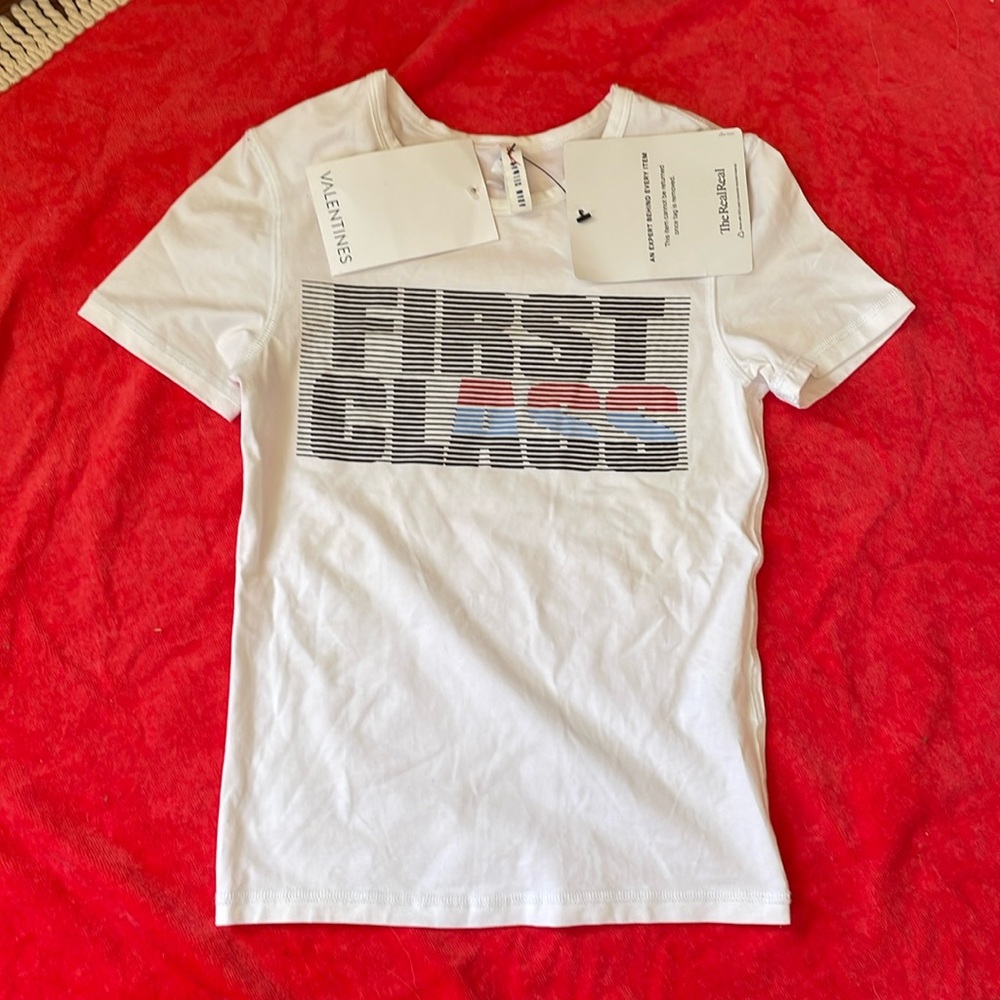 Designer t-shirt: Adam Selman First Class white soft cotton tee